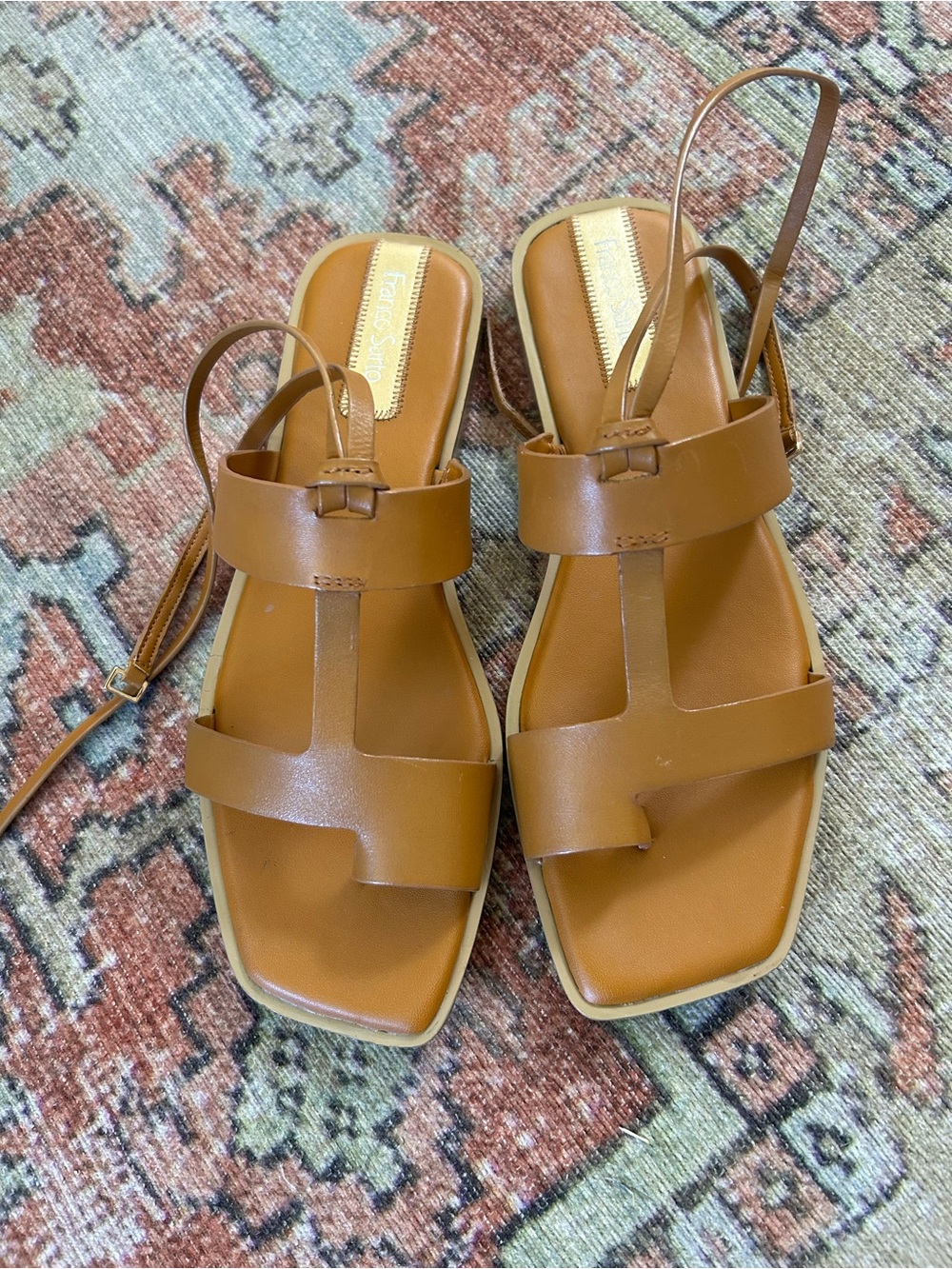 Franco Sarto Cognac Leather Strappy Sandals
